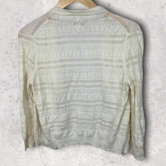 Banana Republic White Eyelet Knit Cardigan Sweater Size Large Open Front Minimal - Picture 3 of 13